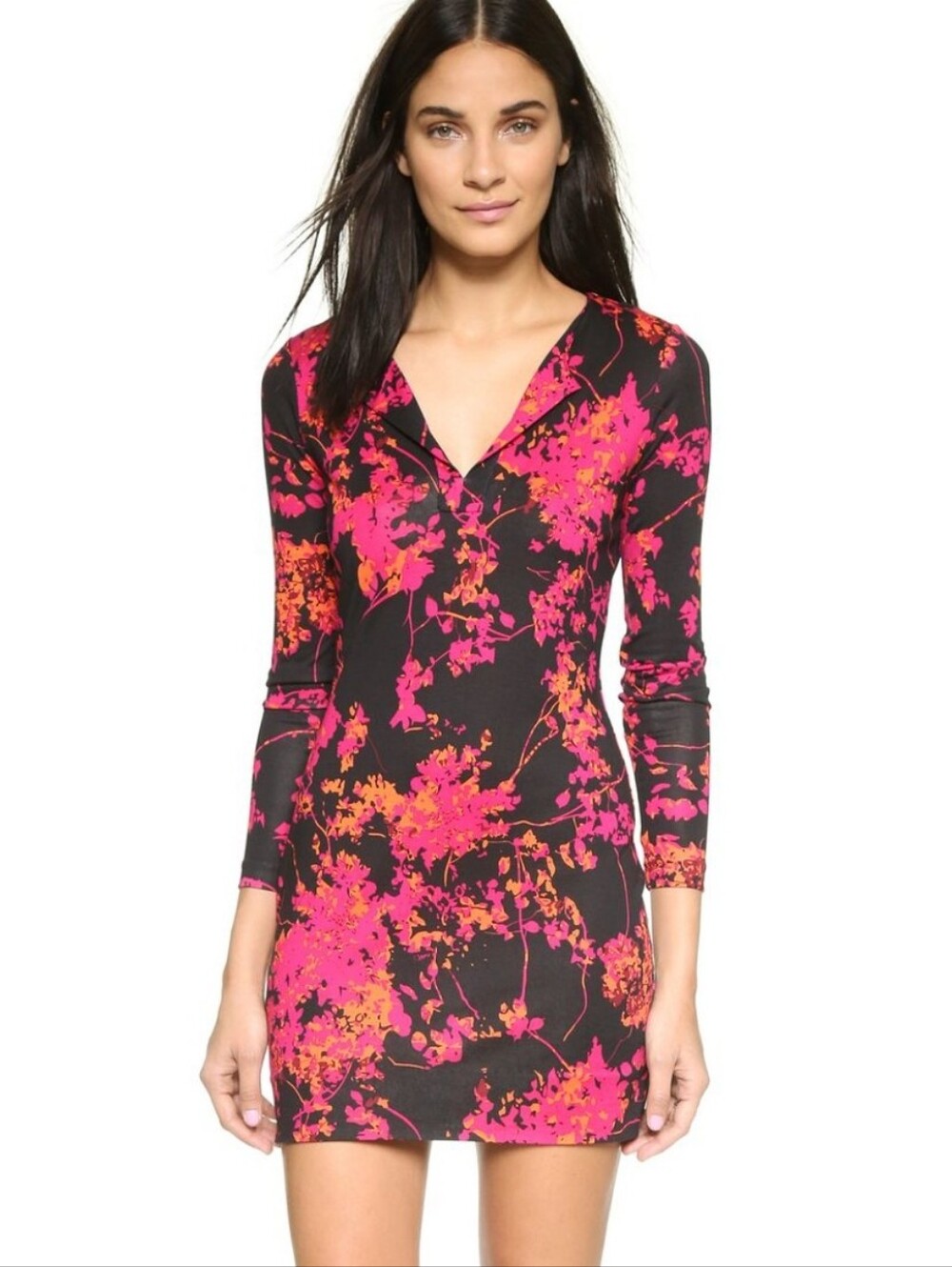 DIANE VON FURSTENBERG REINA DRESS Long Sleeve Floral Silk Sz 10